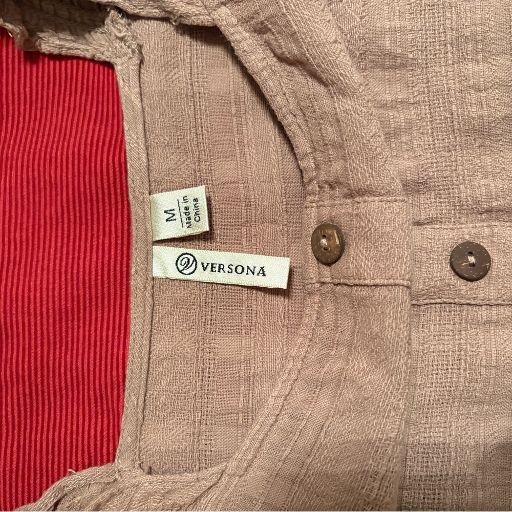 Versona Textured Beige Blouse with Button Accents